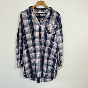 Victoria's Secret Pink Blue Plaid With Polka Dots Button Down Sleep Dress Size L